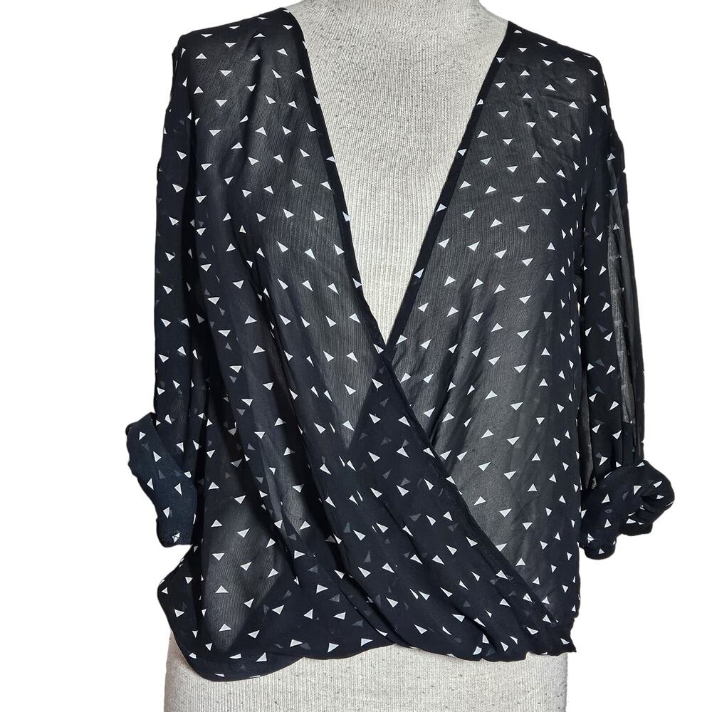 Black V Neck Sheer Blouse Size XS